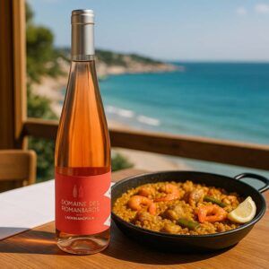 Vino rosado lágrima Dominio de Torreviñas syrah y paella