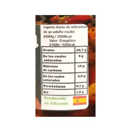 Pericana Serra Mariola - información nutricional